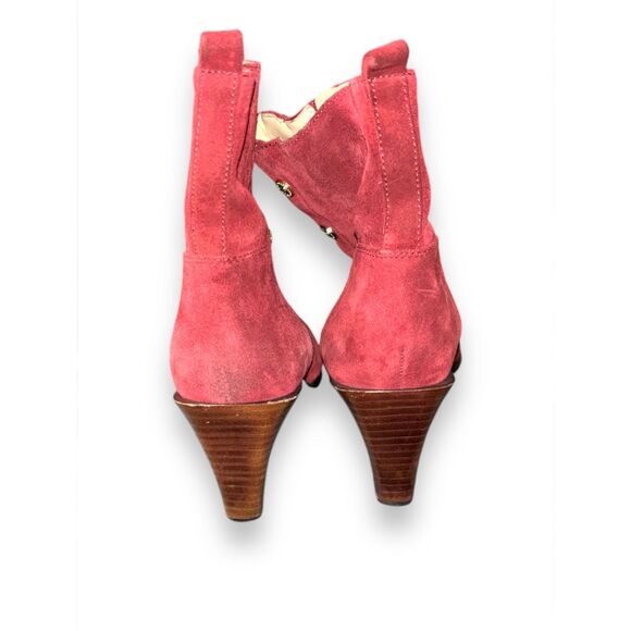 Nine West Chunky Red leather button almond toe block heel Boot sz 12 steampunk w - Picture 6 of 9